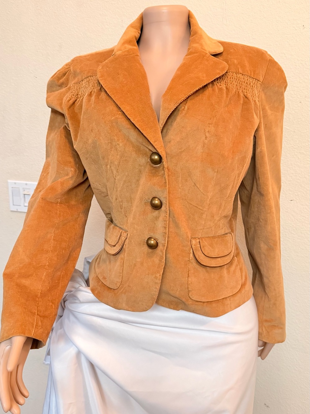 Women's Camel Corduroy Tailored Blazer